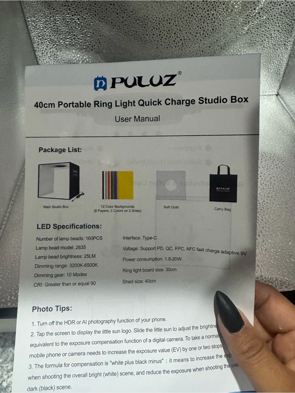 Portable Photo Light Box with Color Backdrops - Black and Multicolor